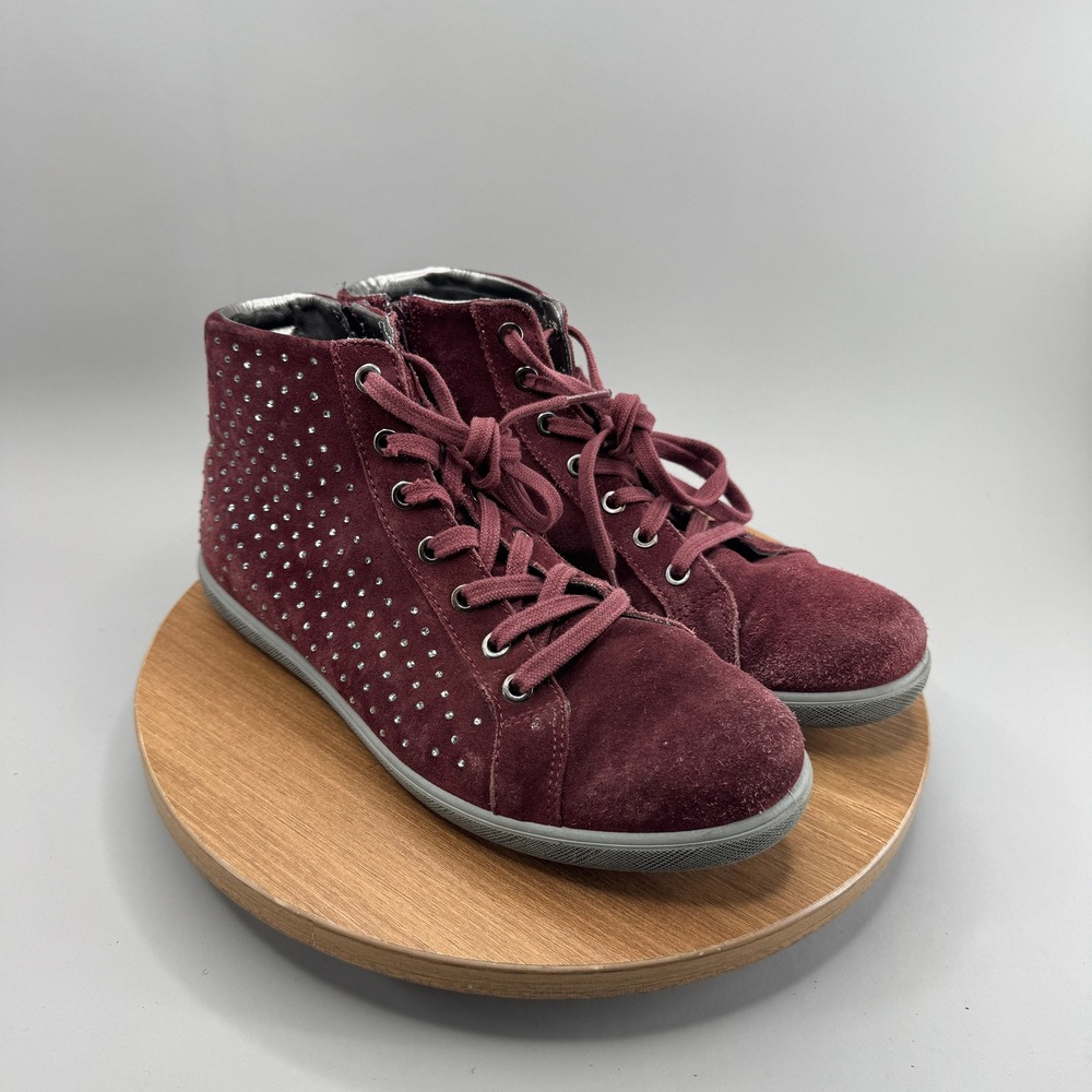 IMAC High Top Sneakers 40‎ Burgundy Suede Rhinestone Studded Italian Leather